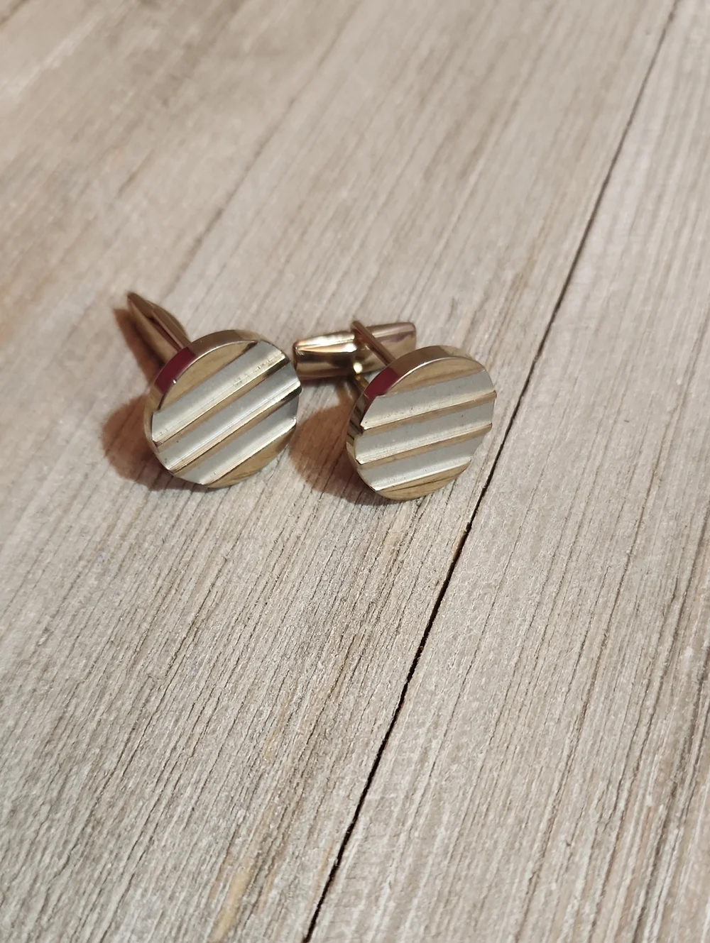 Vintage Two-Tone Striped Round Cufflinks